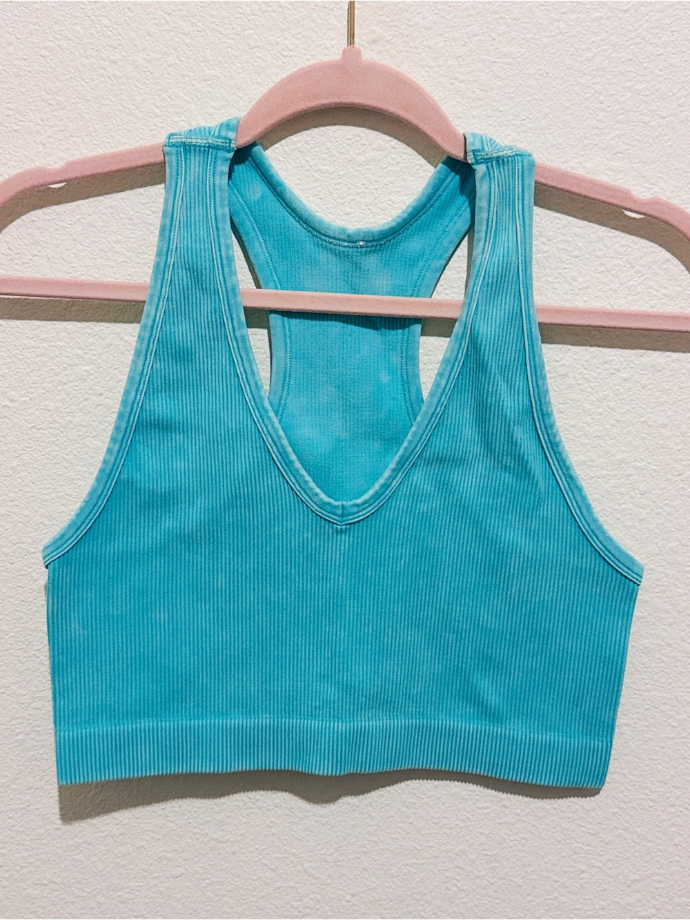 Zenana Outfitters Turquoise Ribbed V-Neck Racerback Crop Top
